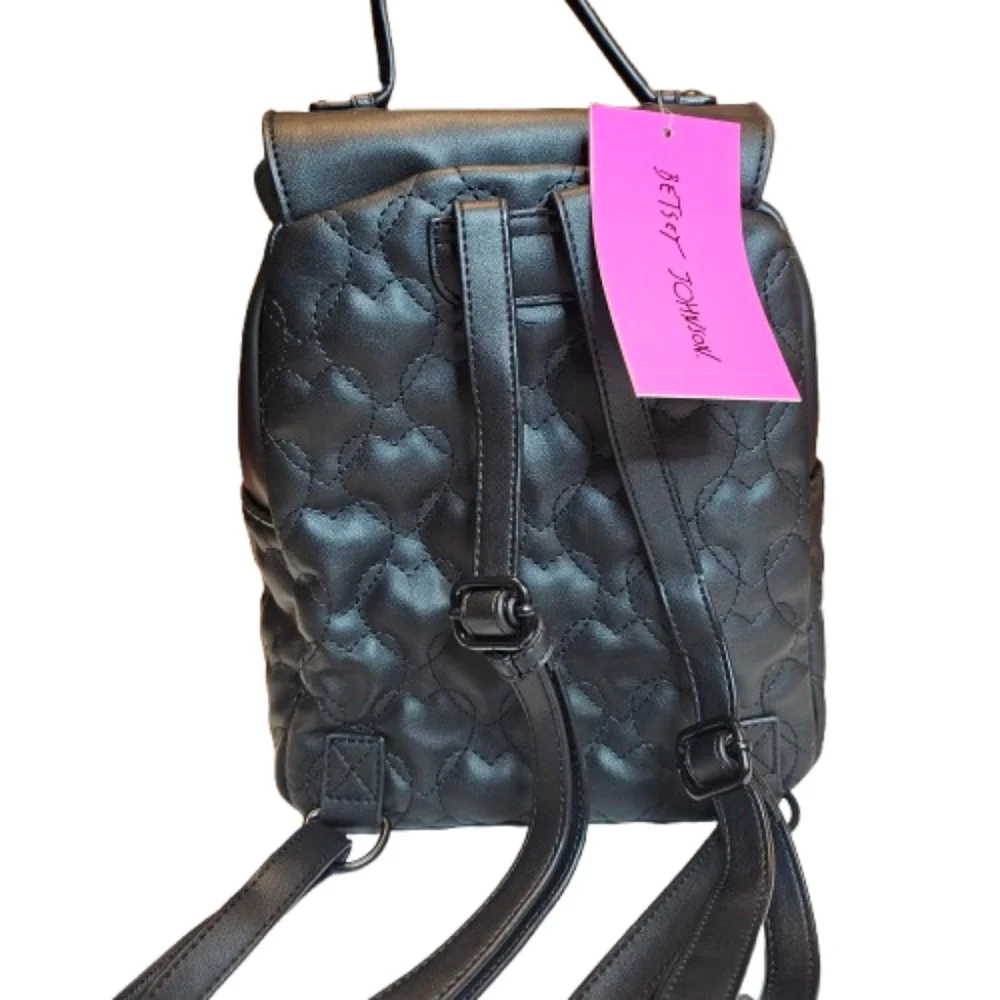 Betsey Johnson XO Buddy Dog Backpack Black Pink Quilted NWT
